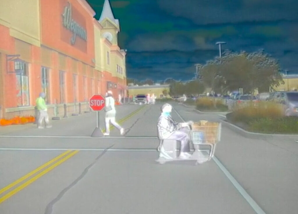 Thermal view of pedestrians in dark